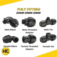 HDPE Poly Fitting Poly Pipe Connector MTA/FTA/Male Elbow/Female Elbow/Male Tee/Female Tee 20mm 25mm 32mm