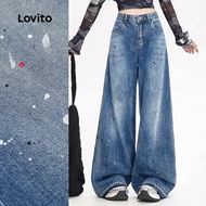 Lovito Casual Jeans Leisure Simple Blue Jeans for Women L173AD347 Lovito  Jeans Kasual Mudah Biru un