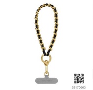 七折代購🌟 Casetify 金屬鏈穿皮腕帶 電話繩手機繩 手機背帶 Chanel款 Leather Chain Wrist Strap - Black in Champagne Gold 正貨保證