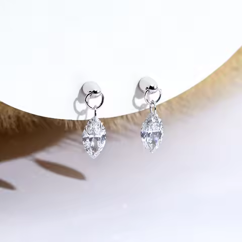 9K White Gold Diamonds Earring Marquise Shape Lab Grown Diamond Stud Earrings For Women In Stock Who