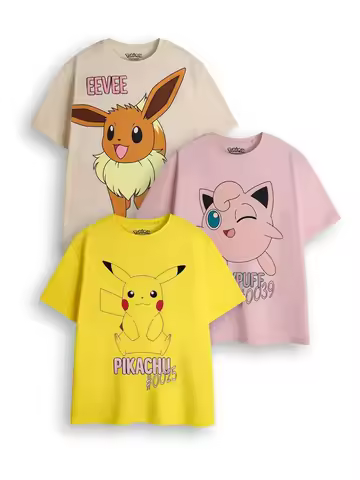 Pokemon Eevee Jigglypuff Pikachu 3-Pack T-Shirt Set Oversized Graphic Tees Family Matching