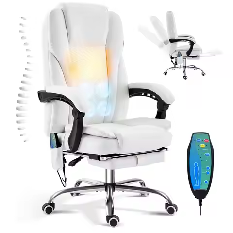Reclining Massage Office Chair With Footrest, High Back Ergonomic Executive Chair With Heating And V