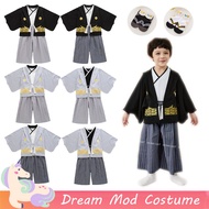 Japanese Kimono Costume Set For Kids Boy Black Gray Summer Yukata Casual Outfits Haori Coat Vest Pan