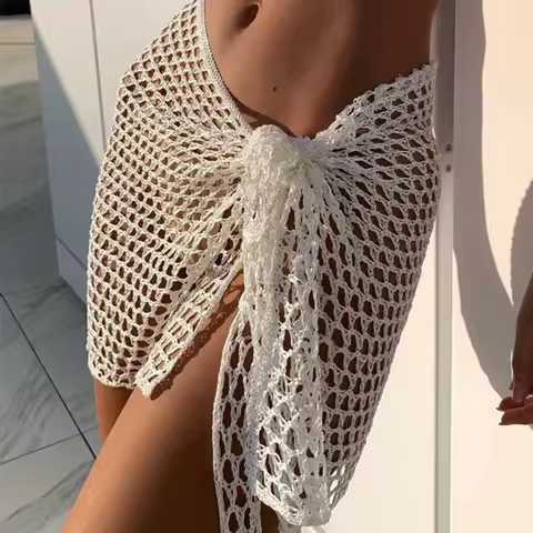 Yiiciovy Women Beach Skirt Bikini Cover-up Hollow Out Knitted Short Skirts Summer Mini Skirt for Bik