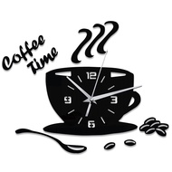 3D Mirror Coffee Cup Shaped Wall Clocks Modern Design Creative Wall Clock Sticker for DIY Kitchen Living Room Home Decor