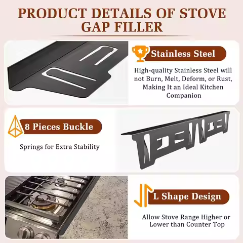 Stainless Steel Stove Gap Covers Adjustable Length Oven Side Gap Fillers Anti Rust Heat Resistant St