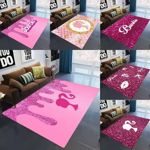 MINISO Sweet Barbie Theme Girls Nursery Rug Soft Play Mat for Kids Bedroom Kawaii Pink Floor Decor G