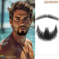 ANEMONE Makeup Fake Beard, Invisible Fancy Human Hair Beard, Cosplay Party Tools Real Hair Black Bro