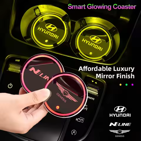 Car Water Cup Coaster 7 Colorful Led Atmosphere Interior Accessories For Hyundai N Line I30 Genesis