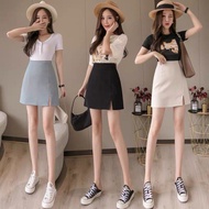 [AN MOC] Personality short skirt with hem slit in beige, black, gray blue