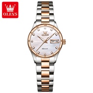 OLEVS 7030 Fashion Mechanical Women Watch Gift Stainless Steel Watchband Round-dial Wristwatch Week 