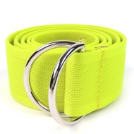 Mint condition △HERMES Hermes silver hardware double D-ring leather accent nylon canvas belt yellow 