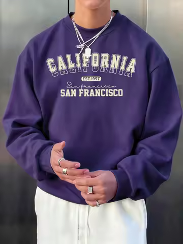 California San Francisco Est 1997 Pattern Men Korean Fashion Fleece Sweatshirt Street Casual Pullove