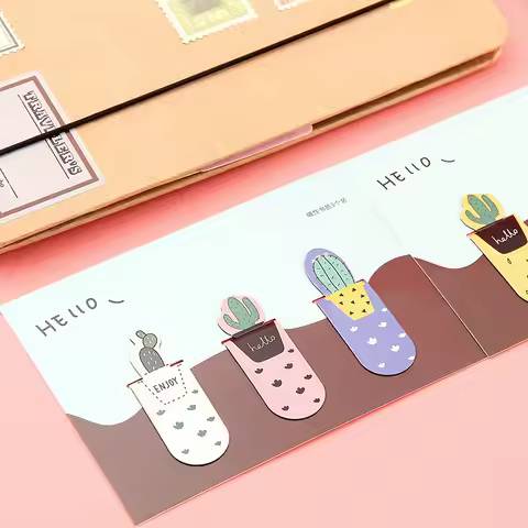 Gift wholesale creative students fresh pocket cactus magnetic small bookmarks set of three Kawai sta