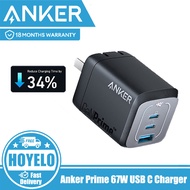 Anker Prime 67W USB C Charger, GaN Wall Charger, 3-Port Compact Fast Charger