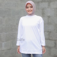 Kaos Oversize Wanita Lengan Panjang 7/8 Basic Polos Putih Belah Samping Atasan Jumbo Dewasa LD 130