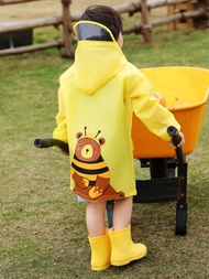 男童黃色可愛小熊和蜜蜂印花全季節雨衣