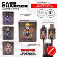 Black Straight Charger Case & Naruto Art Cable Protector for Charger iphone, Xiaomi, Vivo