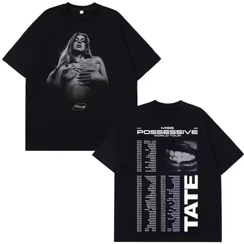 Tate McRae Miss Possessive Tour 2025 Vintage T-Shirt Men's Women Harajuku Short Sleeve T Shirts Cott