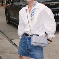 Chanel woc發財包淺灰色銀扣羊皮19*12*4 全新閒置盒子購證塵袋