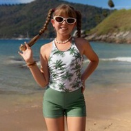 Tween Girls' Casual Everyday Swimwear, Random Print Design Girls Rash Guard Swimsuits 2 Piece Bathin