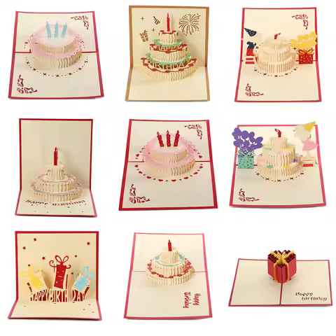 3D Pop-Up Card Happy Birthday Invitation Card for Girl Kids Wife Husband Birthday Cake Greeting Card