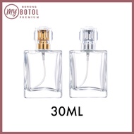 Screw Perfume Bottle Premium Square 30ML Travel Size Perfume Glass Bottle with Spray head 30ml