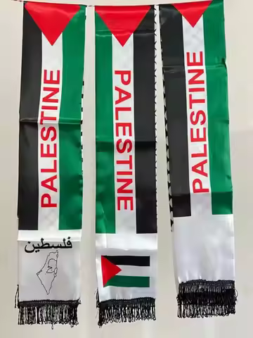 Palestine Scarf 130 x 14cm Palestine Printed Satin Face National Day Flag Palace Map Scarf Shawl