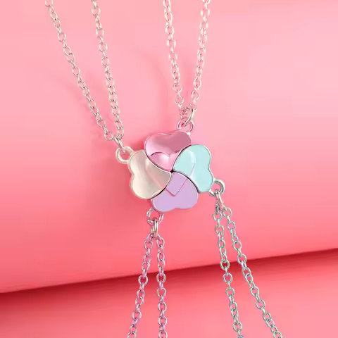 Lovecryst 4Pcs/set Fashion Lucky Four Leaf Clover Stitching Best Friend Bestie Necklace for Girls Fa