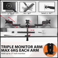 🔥 Triple Monitor Arm 🔥 2 Air Spring Arm 🔥 Hold UPTO 27 inch monitor, Max 6kg each arm