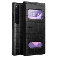 QIALINO เคสสำหรับกระเป๋าใส่นามบัตรหนังแท้ XS2 Huawei Mate พับได้หรูหราเคสหนังจระเข้ป้องกันเคสแบบพับป