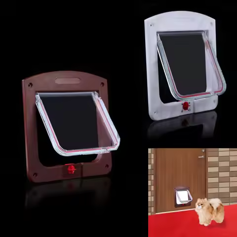 Cat Flap Door with 4 Way Lock Pet Door Small Pet Gate Door Kit for Cats & Dogs