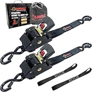 LONGLC Retractable Ratchet Straps Heavy Duty, 1.73" x10' 2Pack Black, 4,400LBS Breaking Strength, Be