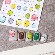 Stiker Kuku 5D Kartun Cartoon Jelly Lucu Sticker Nail Campur Emoji Monster Dekorasi Nail Art Lotso S