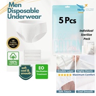 Wefly Travel Disposable Underwear Men Pure Cotton Disposable Brief [EO + Sterilze] 5pc/Pack Men Unde