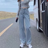全城熱賣 - 直筒牛仔褲高腰寬鬆闊腿褲【淺藍色】【S-2XL碼】(下單後請聯絡客服確認發貨尺碼)