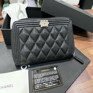 CHANEL BLACK BOY LONG WALLET 銀扣長夾