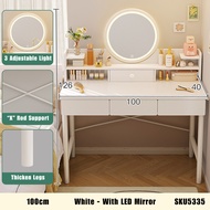 Dressing Table Set With Led Light Round Mirror 2 Sliding Desk Drawer Makeup Cosmetic Furniture Meja 