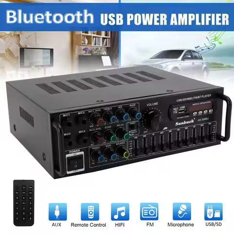 Artudaetch Bluetooth 5.0 HiFi Sunbuck 2000W Stereo Power Amplifier Karaoke FM USB SD AUX