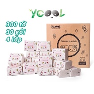 Giấy ăn giấy rút YCOOL thùng 30 gói 300 tờ giấy trắng