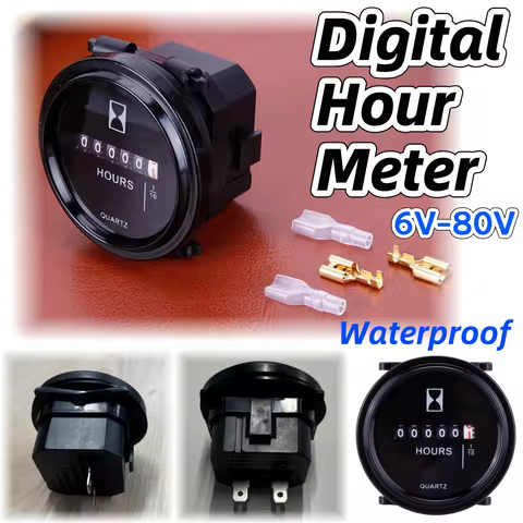 Time Counter 6V-80V Digital Hour Meter Round Machinery Timer High Precision Hour Counter Gauge Water