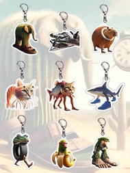 1PC Tung Tung Tung Sahur Tralalerotralala Keychain Funny Abstract Keychain Wooden Stick Man Bigfoot 