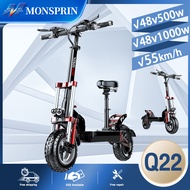 『รับประกัน1ปี』MONSPRIN Q22 สกู็ตเตอร์ไฟฟ้าออฟโรด รูปแบบล่าสุด เวอร์ชั่นสูง ระยะ 40-150 KM ความเร็ว 55KM/H 500W/1000W ระดับกันน้ำ IP54 ล้อ12 นิ้วยางกันลื่น สกูตเตอร์ไฟฟ้า escooter สกุดเตอร์ไฟฟ้า สกู๊ตเตอร์ไฟฟ้าออฟโรด สกู็ตเตอร์ผู้ใหญ่ รถไฟฟ้า scooter ไฟฟ้า