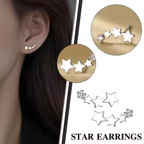 2024 Star Stud Earring for Women Punk Gothic Silver Color Helix Shinning Pentagram Piercing Ear Bone