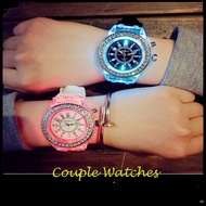 Popular night light watch water drill LED flash couple silicone men's woman's watches Geneva fossil 
