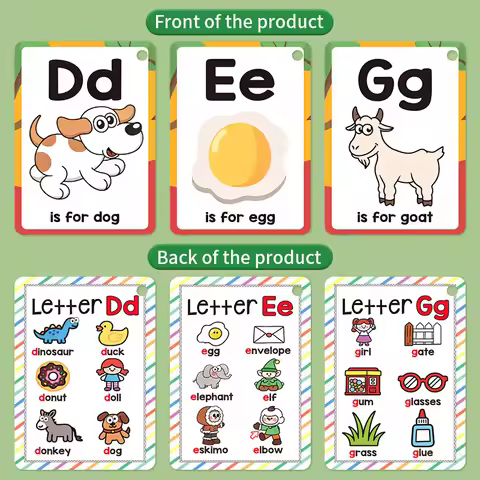 26 Letters English Alphabet Cards 156 Words with Pictures Children's Flashcards Colorful Design A-Z 