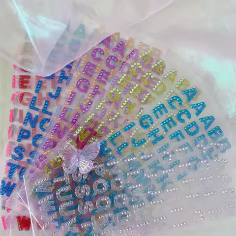 English Alphabet Glitter Colorful Word Stickers, Handmade Decorative Stationery Diamond Stickers Abc