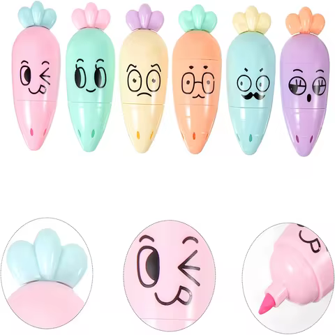 Creative Mini Radish highlighter, Colorful Key Pen Marking, Graffiti Pen 6-Color Set, Cute Cartoon h