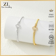 Italy S925 Silver 18K Gold Plated Zircon Clover Braided Bracelet Women T295