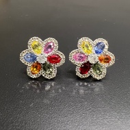 WG66-Diamond and Sapphire Earring with 18K White Gold